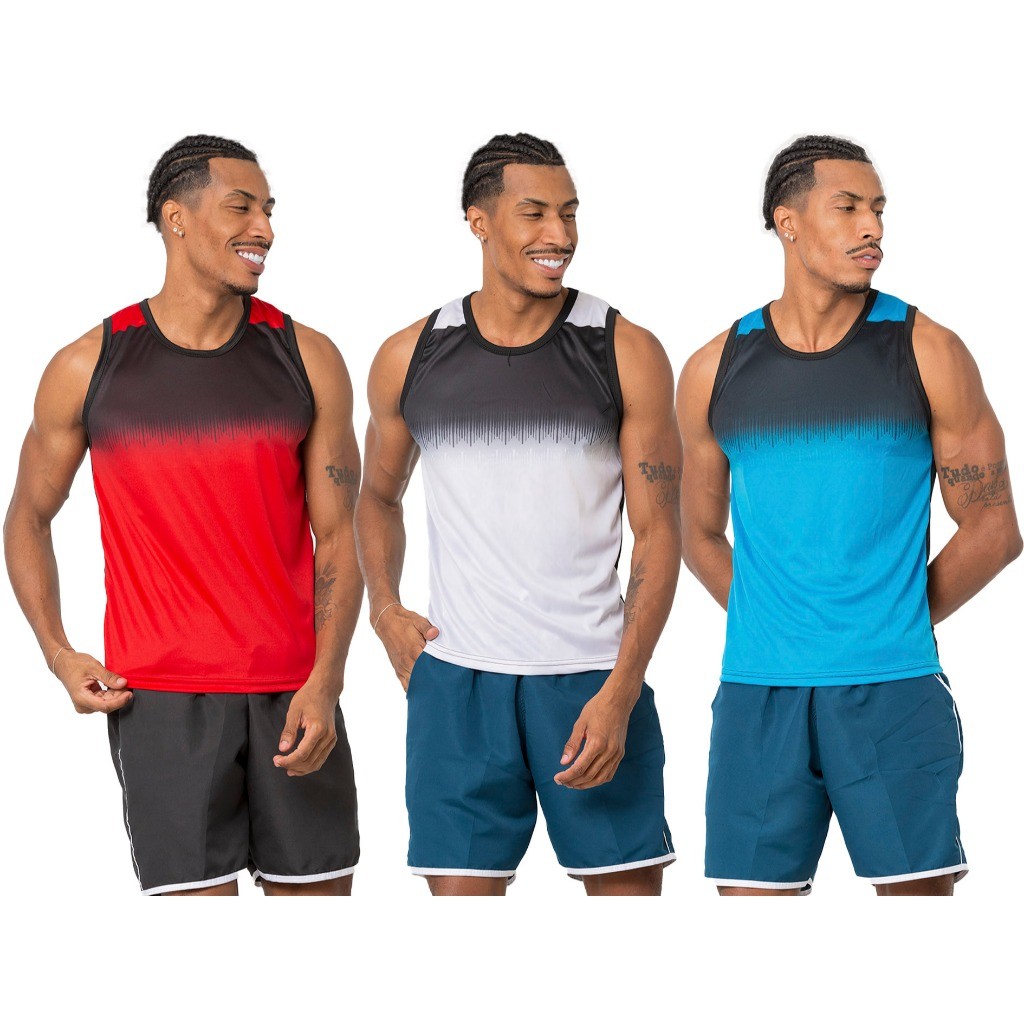 COMBO COM 3 CAMISETA MASCULINA REGATA DRYFIT TREINO CORRIDA ACADEMIA MUSCULAÇÃO ESPORTE BASQUETE