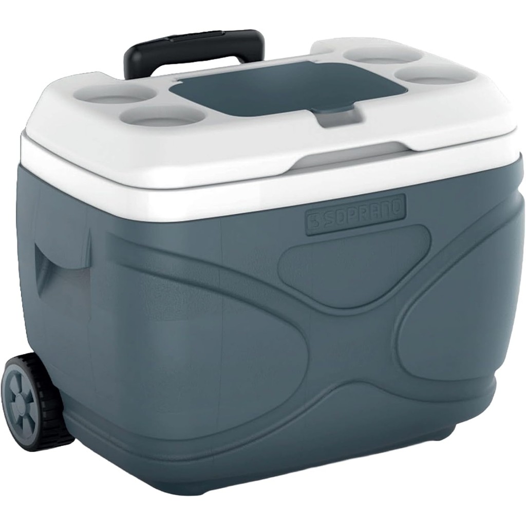 Caixa Térmica Cooler 30 Litros Everest Cinza C/ Rodas Até 45 Latas Bebidas Eficiência Térmica Soprano