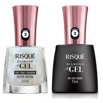 Kit 2 Top Coat Efeito Cristal + Fixador Risqué Diamond Gel em Oferta na Shopee