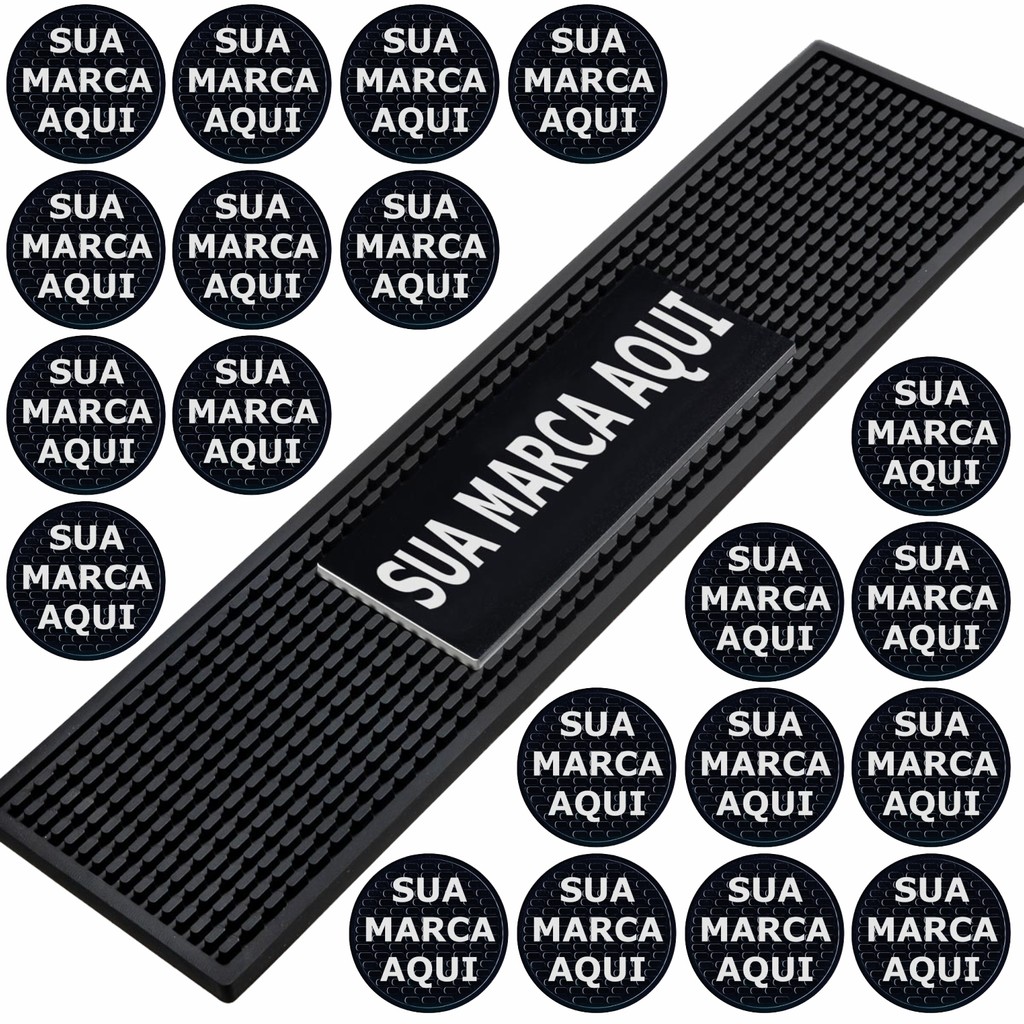 Kit Bar Mat 50x12cm + 20 Porta Copos Personalizados Com Sua Marca