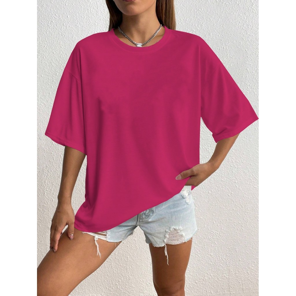 Camisa Fitness Rosa Chiclete Camiseta Larga Confortável Blusa Oversized Esportiva Estilosa Casual