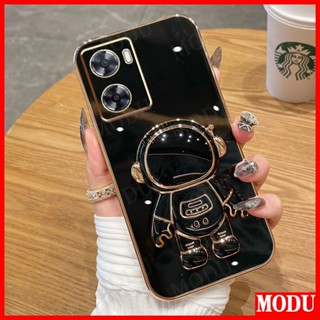 Capinha OPPO A58 A78 A17 A16 A16K A16E A57 2022 A54 A55 A38 A18 A74 4G 5G Luxuosa Borda Reta Astronauta Suporte Macio Antichoque De Silicone Galvanizada Para Celular