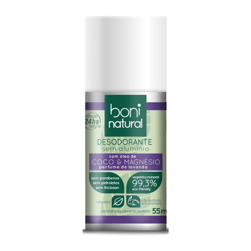 Desodorante Roll-on Coco, Magnésio e Lavanda 55ml - Boni Natural