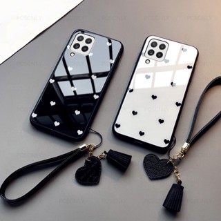 Estojo De Vidro Para Samsung A12 A22 A22S A42 Fashion Love Heart Phone Capa Dura Galaxy M12 M22 M32 M42 M53 M62 M33 5G