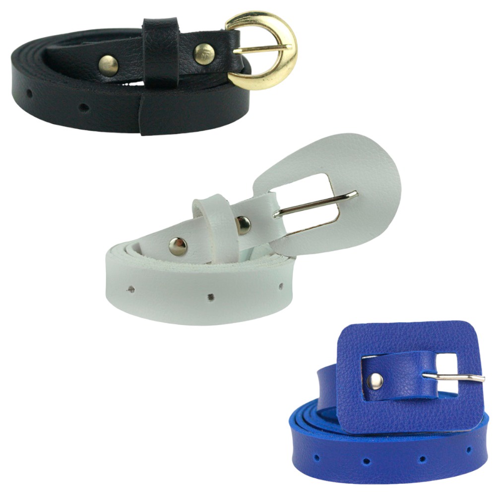 Kit 3 Cintos Femininos De Couro PU, Contém 1 Cinto Fino Preto Fivela Dourada Delicado Com Passante, 1 Cinto Branco Fivela Meia Lua E Cinto Com Fivela Quadrada Colorido, Ajustável Com Passante, Combina Com Vestido, Saia, Calças, Shorts Verão