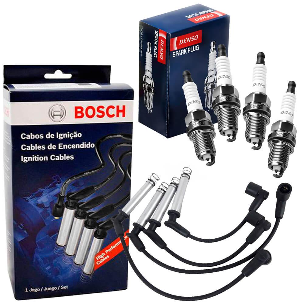 Kit Cabo Bosch + Vela Denso Fiat Strada 1.3 8v 2003 A 2005