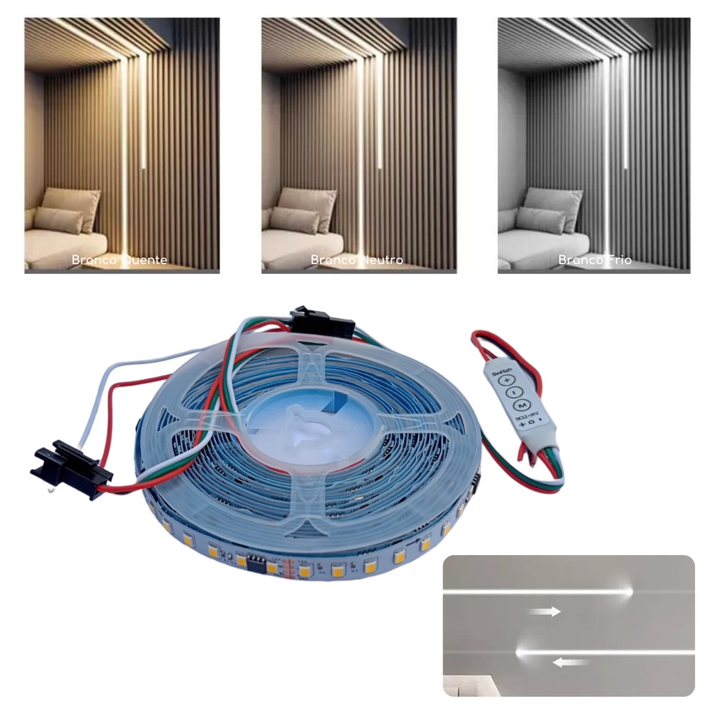 Fita De Led 2835 Adesiva 5M De 24V Para Perfil De Led Com Efeito Sequencial