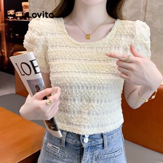 Lovito Casual Camiseta com Mangas Bufantes para Mulheres LNE20177 (Damasco/Rosa)