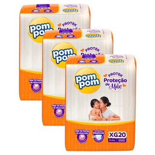 Kit 3 Fraldas Pom Pom Protek Proteção de Mãe Jumbo XG com 20un cada