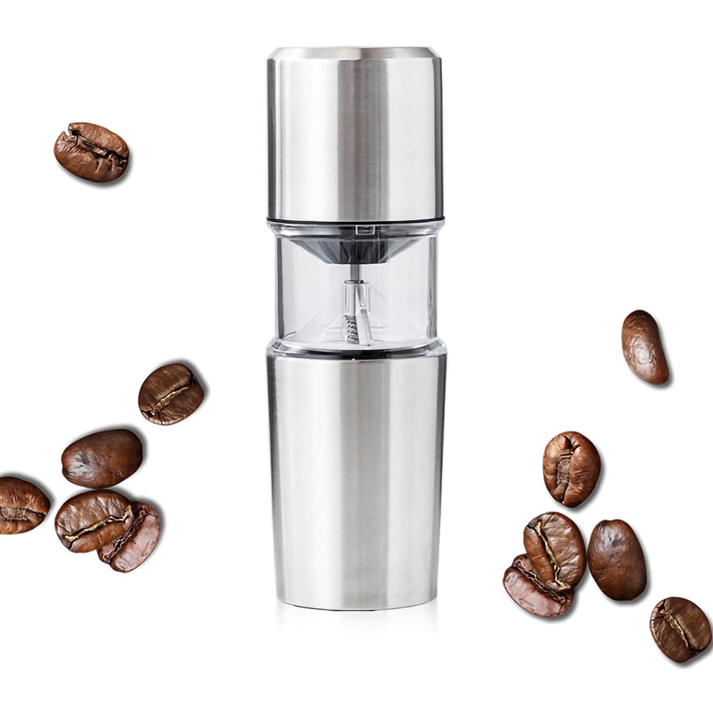 Moedor de café elétrico, mini moedor de café de aço inoxidável integrado feito à mão com esfregão de filtro (triturador)