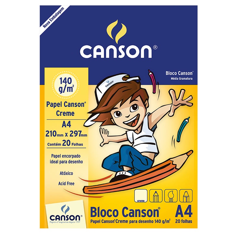 Bloco desenho creme A4 140g com 20 folhas Canson