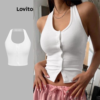 Lovito Regata com Botões Frontais Básica para Mulheres LBE04067 (Branco)