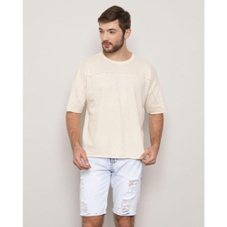 Camiseta Recorte Masculina Texturizada Manga Curta Off White