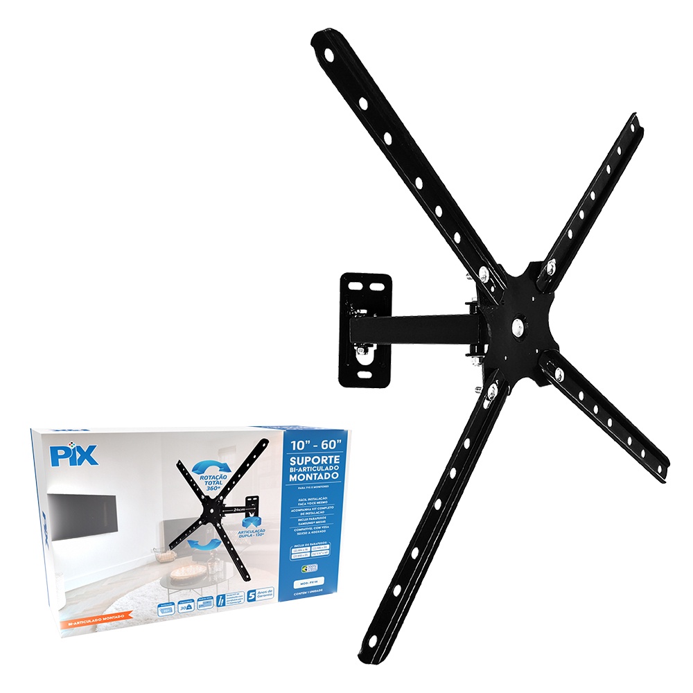 SUPORTE PARA TV E MONITOR - 2 ARTICULAÇÕES - DE  10 A 60 POLEGADAS - PIX