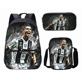 2023 Cristiano Ronaldo Mochila unissex de 3 peças, lápis e lancheira, bolsa Oxford