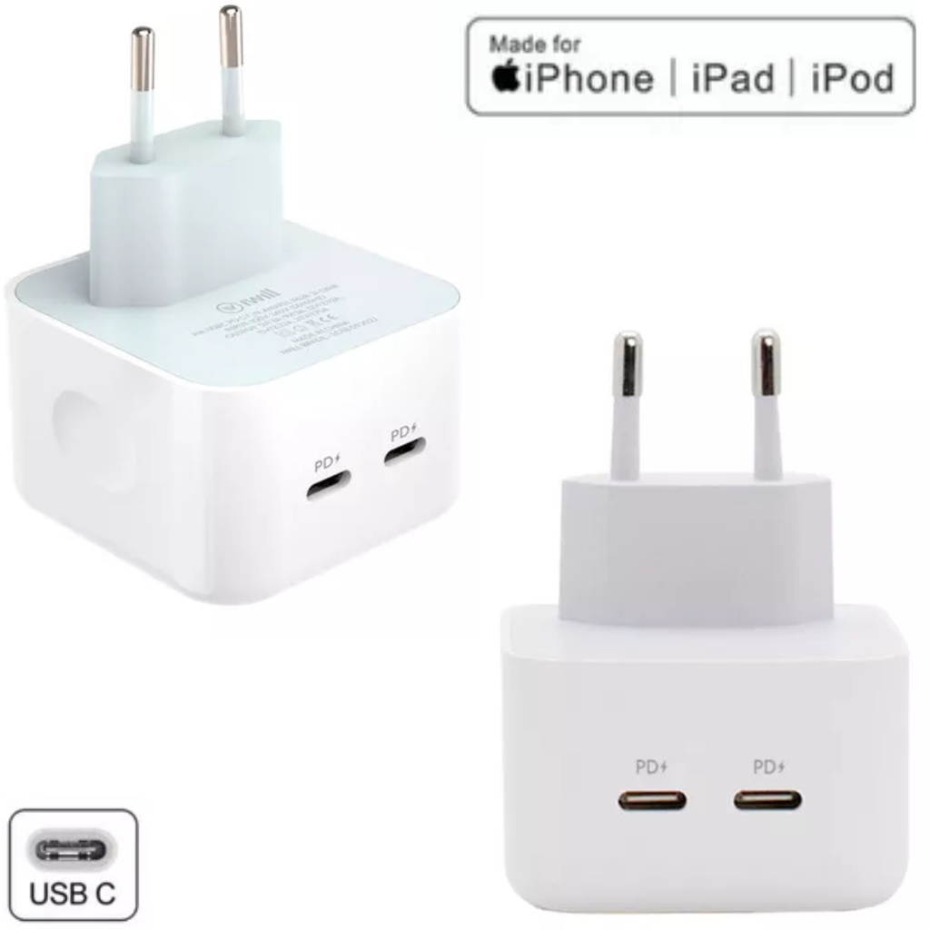 Carregador FONTE Usb C Duplo 50W FONTE Carregador Usb-c Para iPhone Tomada 2 Entradas Usb-c em Oferta na Shopee