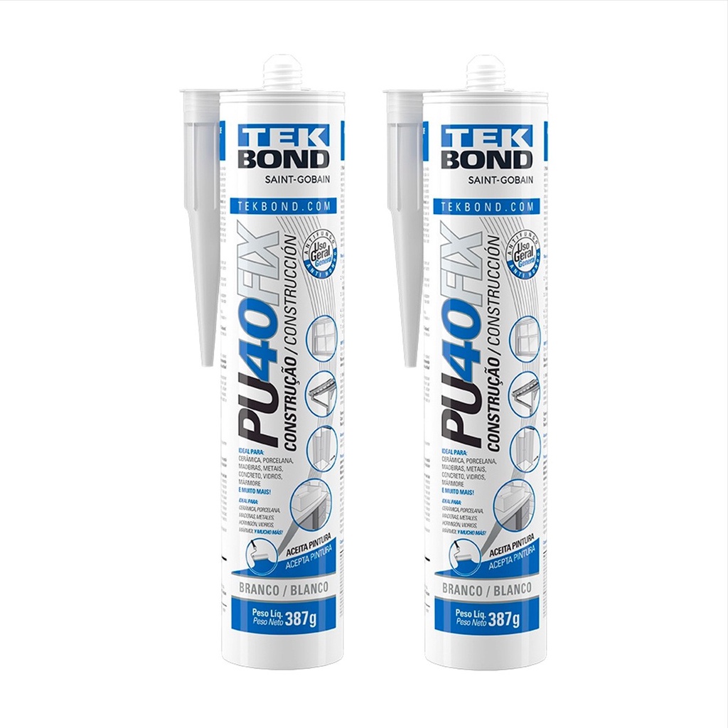 Silicone Adesivo Selante Pu 40 Fix 387g Construção Kit C/2 - Branco