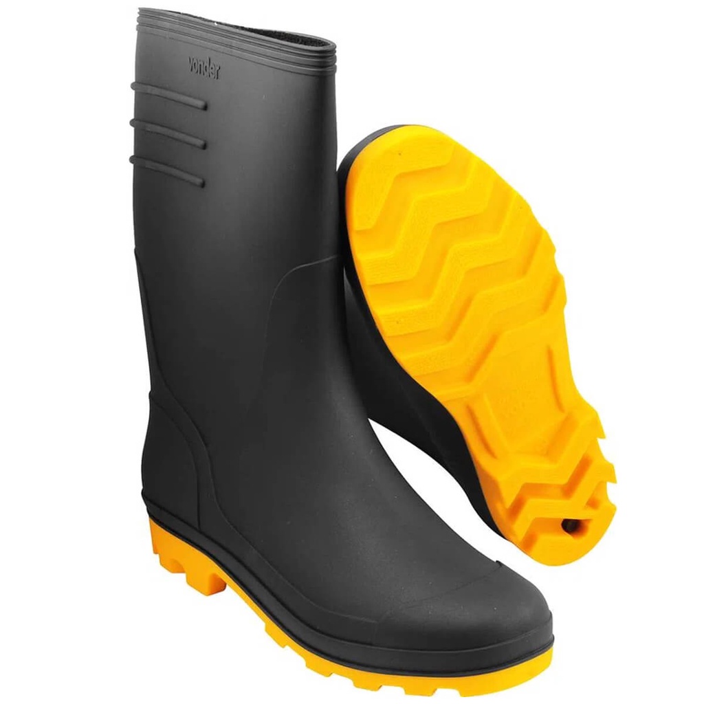 Bota de PVC Galocha Preta com Solado amarelo cano médio Com Forro Interno Tamanho 41 Vonder - 7079410000
