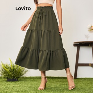 Lovito Casual Saia Feminina Lisa Amarrada LBA05177 (Verde)
