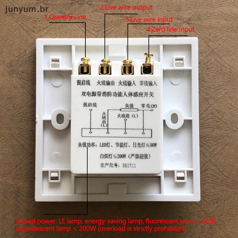 JUNYUM LED PIR Sensor De Movimento Interruptor De Luz Infravermelha De Detecção Automática Do Corpo Humano Inteligente Ligada Para Escada De Corredor BR