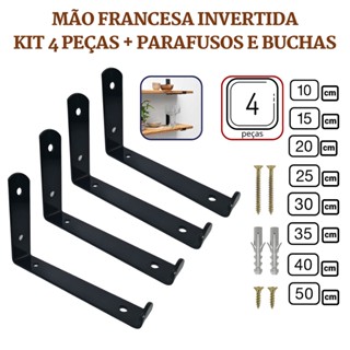 Mão Francesa Invertida 4 Peças Preta Prateleira Industrial Cantoneira Invisível Suporte Microondas com Parafusos para Instalação