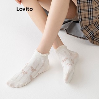 Lovito Casual Meias Femininas de Desenho com Laço LNA27199 (Branco/Roxo)