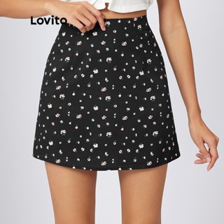 Lovito Saia Curta Casual Ditsy Floral L21AS076 (Preta)
