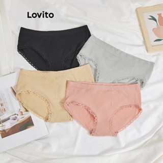Lovito Casual Calcinha Feminina 4 Pçs Lisa de Favo de Mel Cintura Média Levanta Quadril LNA15003 (Multicor)