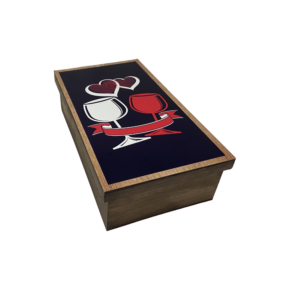 Caixa Mini Chandon Tampa de Sapato 1 Div Taças 22x16x8 Mdf Madeira Pintado Adesivado