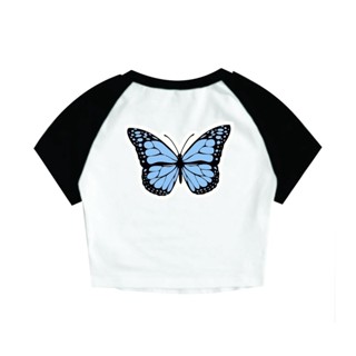 Cropped Raglan Feminino Tumblr blogueira borboleta azul cute pinterest feminina curta