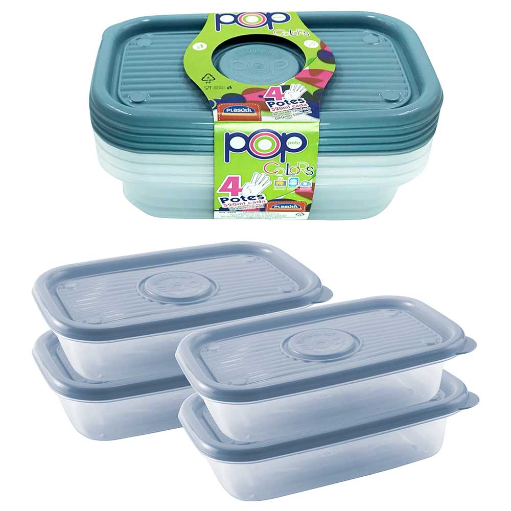 Kit Potes 520ml Mantimentos Alimentos Comida Salada Frutas Vegetais Legumes Marmita Vasilha Geladeira Freezer Microondas