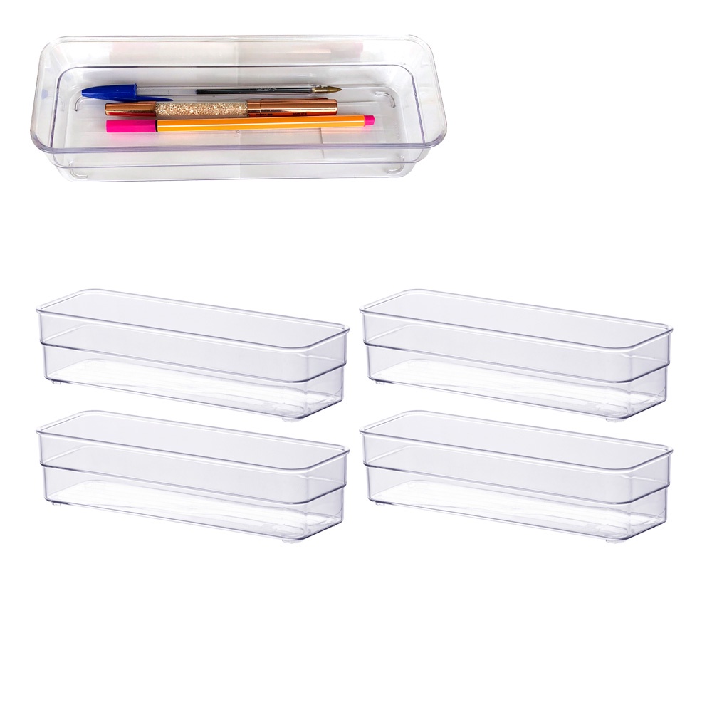 Kit 4 Organizador modular multiuso pincel maquiagem miçanga gaveta armário escritório guarda roupa quarto infantil utensílios porta talher cozinha Paramount