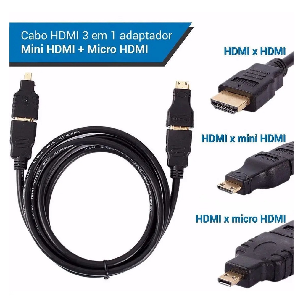 Cabo Hdmi Ecooda Adaptador Micro E Mini Hdmi 1.5m Ec3059