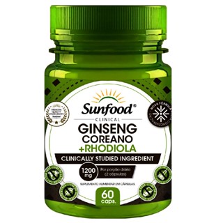 Suplemento Sunfood Ginseng Coreano + Rhodiola 1200mg 60 Cápsulas