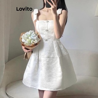 Lovito Vestido Fofo com Laço de Pérolas para Mulheres L73AD069 (Branco)