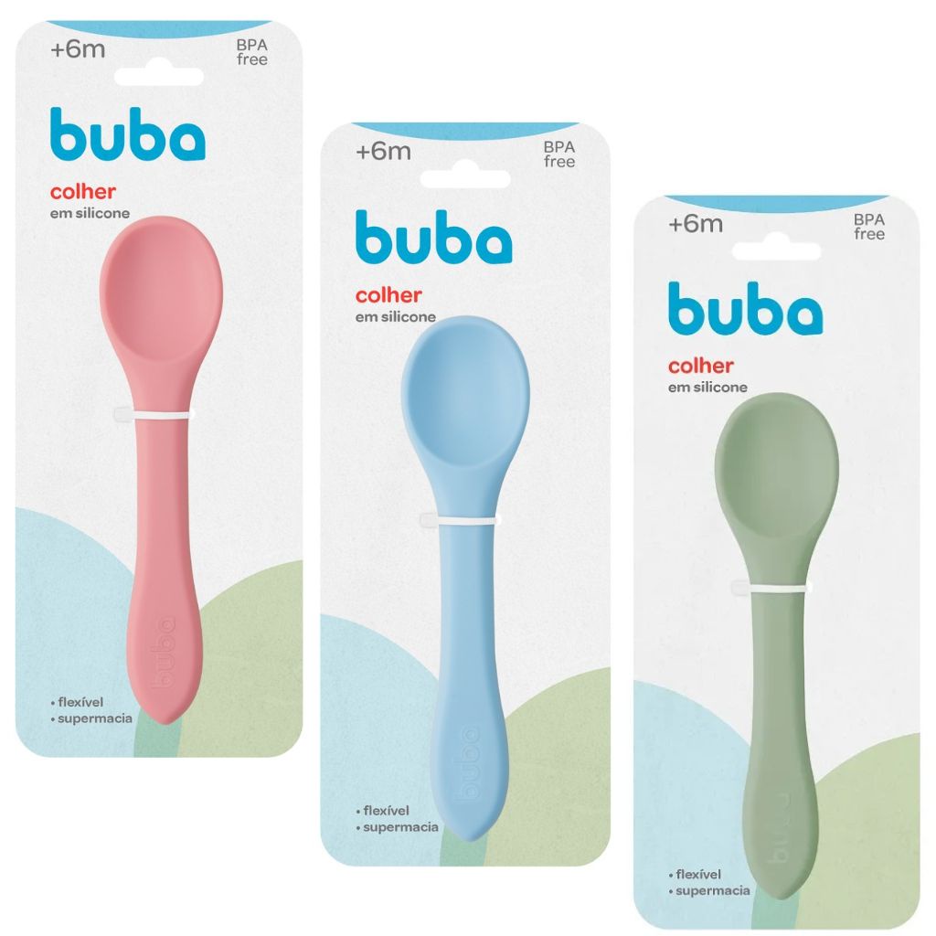 Colher Bebê Em Silicone Supermacio E Flexível Introdução Alimentar Buba - Mom & Baby