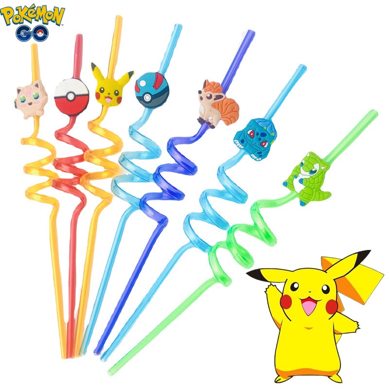 20Pcs Pokémon Straws Reutilizáveis Canudos De PVC Milkshake Bebida Gelada Presentes Para Festas De Aniversário De Crianças