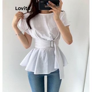 Lovito Blusa Casual Simples Com Gravata Frontal Para Mulheres LNE44283