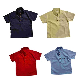 Camisa Infantil social gola padre em algodão - Diversas cores