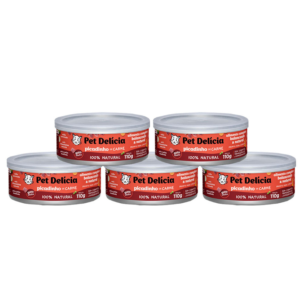 KIT 5 Ração Úmida Pet Delícia Gatos Picadinho de Carne 110g em Oferta na Shopee
