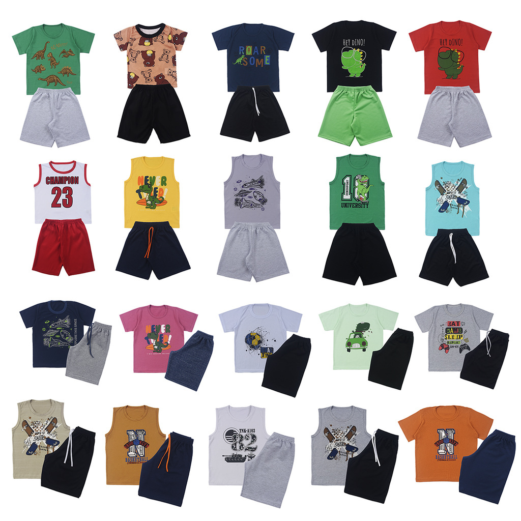 Kit 6 Peças de Roupas Masculino Infantil Menino 3 Conjuntos Verão Bermuda, Camisa ou Regata de Malha