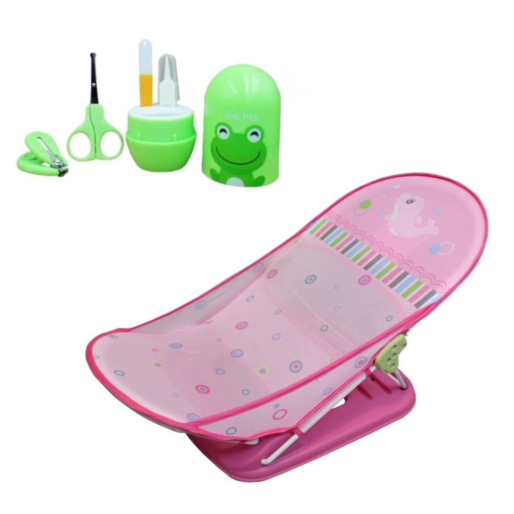 Cadeira Banheira Retrátil Infantil Rosa + Kit Manicure Sapo