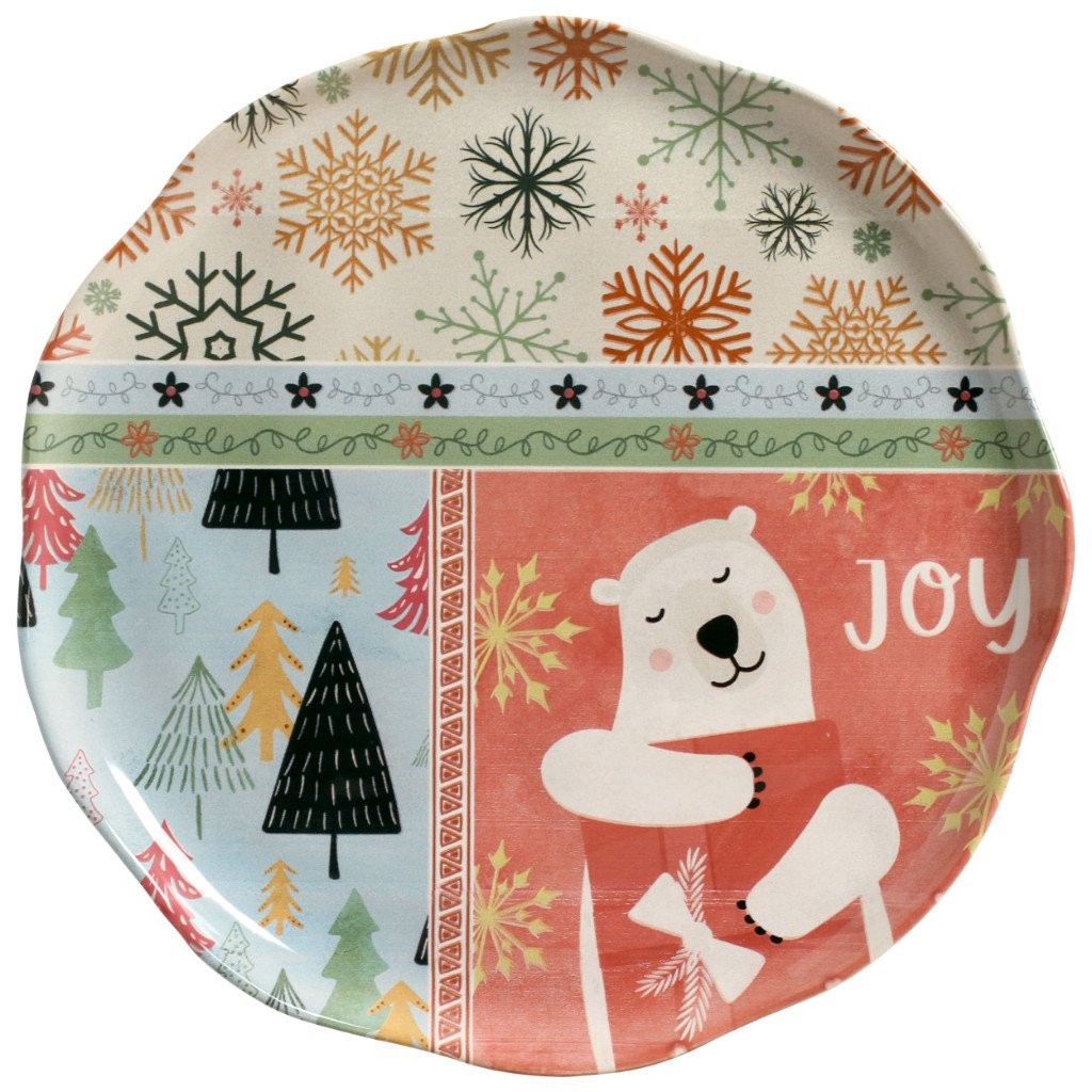 Sousplat Travessa Rasa Patchwork Digital Natal 34cm Natal Cerâmica Scalla