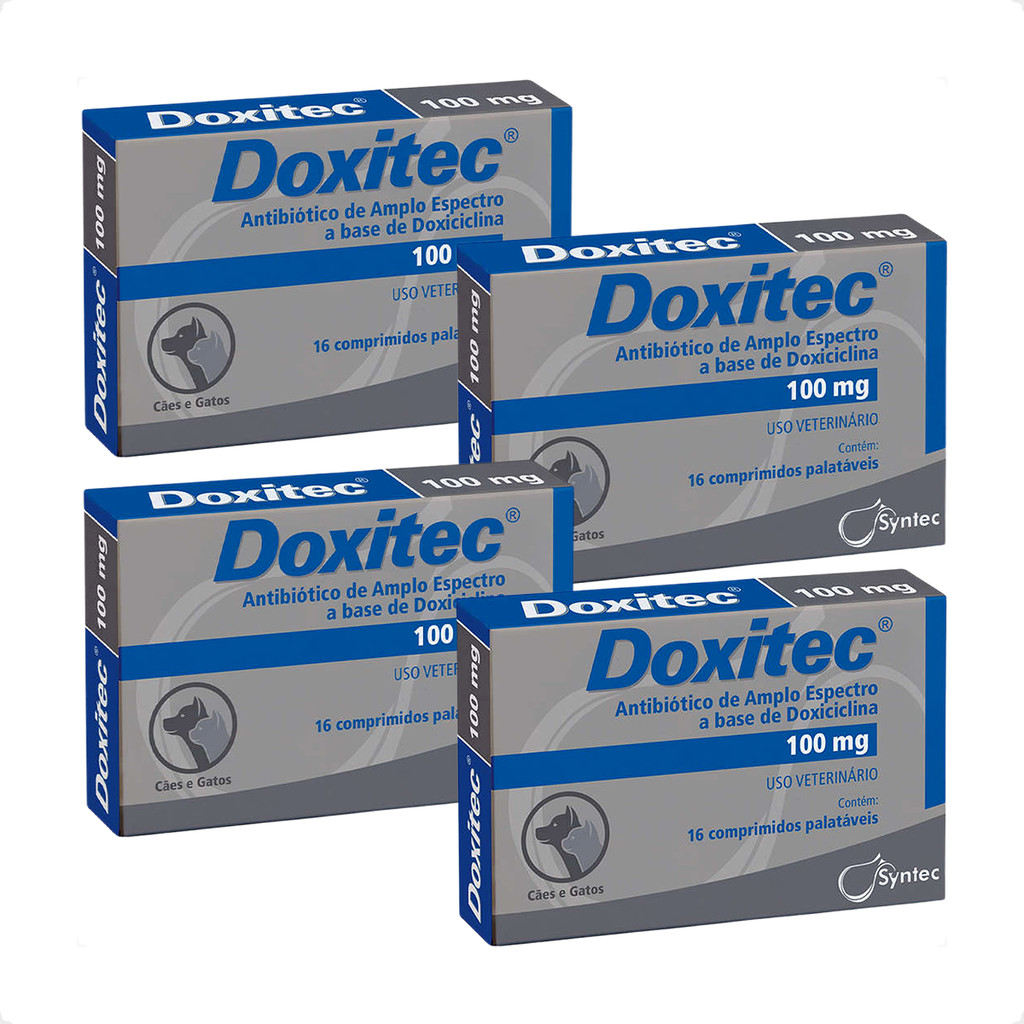Kit 4 Antibiótico Doxitec Syntec 16 comprimidos - 100 mg - Pets