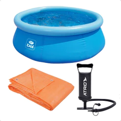 Kit Piscina Inflável Redonda 1.000 Litros PVC 1,68m x 51cm + Bomba de Ar + Lona 3x3