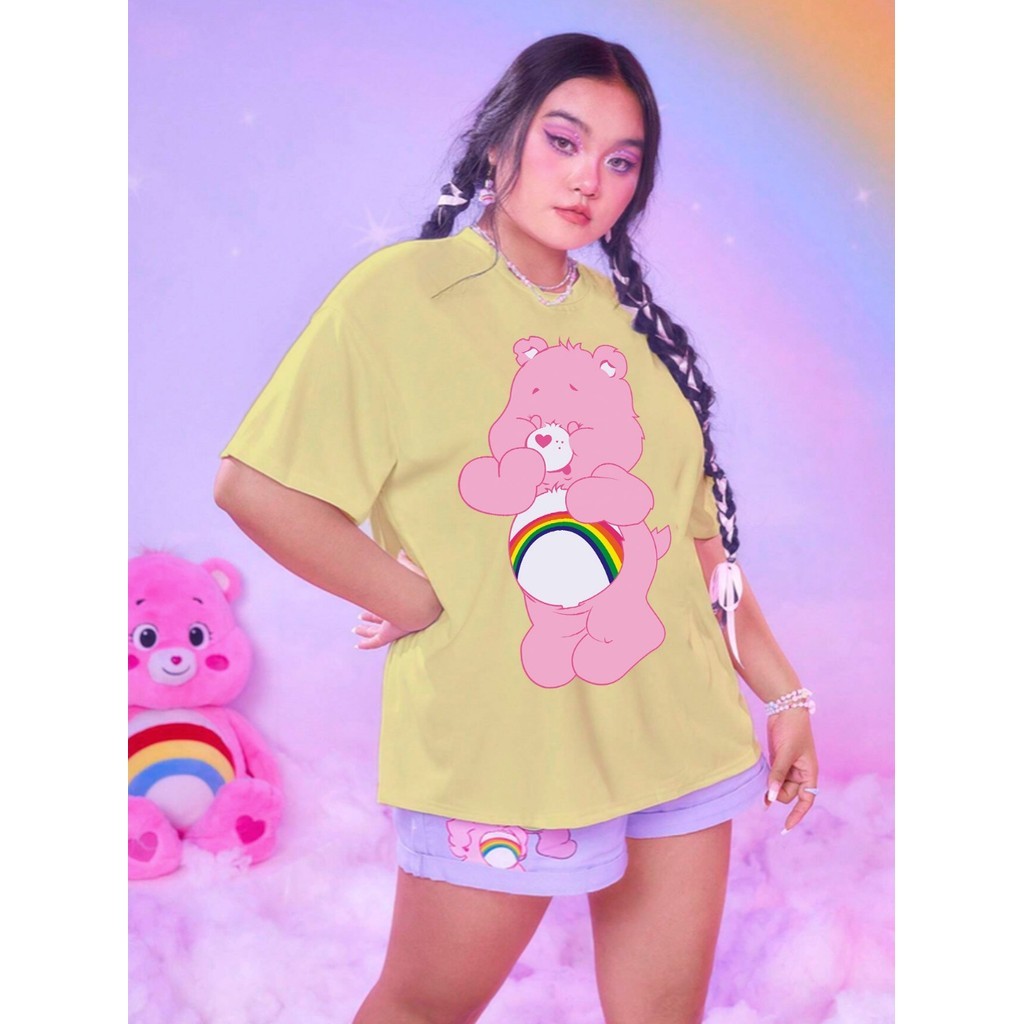 Camiseta Estampada Estilosa Feminina Desenho Care Bears Macio Leve Animada Minimalista Oversized