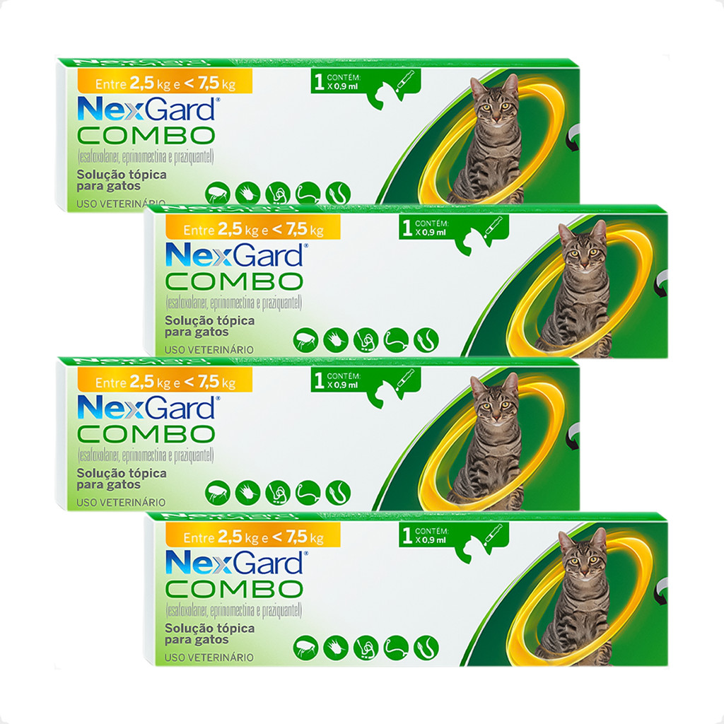 Kit 4 NexGard Gatos 2,5Kg a 7,5Kg - 1 Aplicador 0,9ml