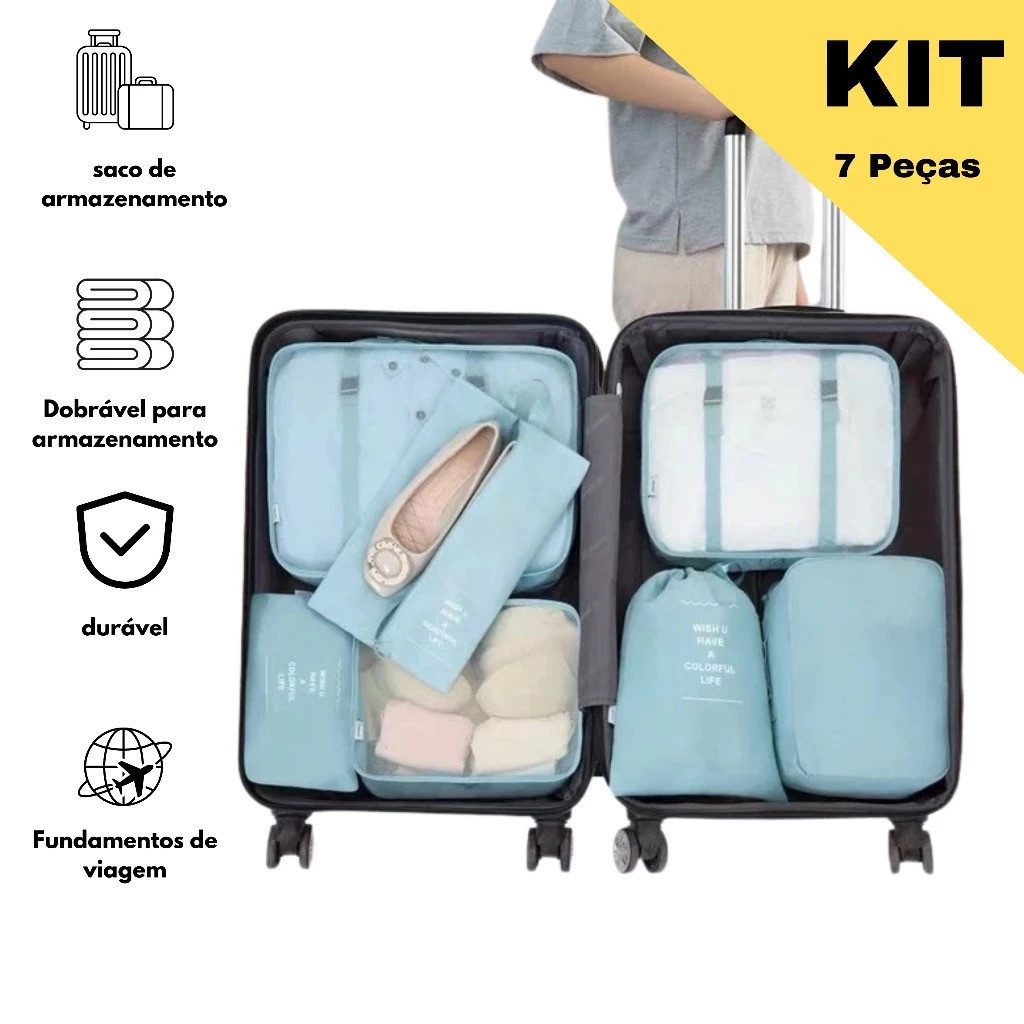 Kit Conjunto 7 Pecas Bolsa Organizadoras Para Mala Roupas Bagagem Viagem em Oferta na Shopee
