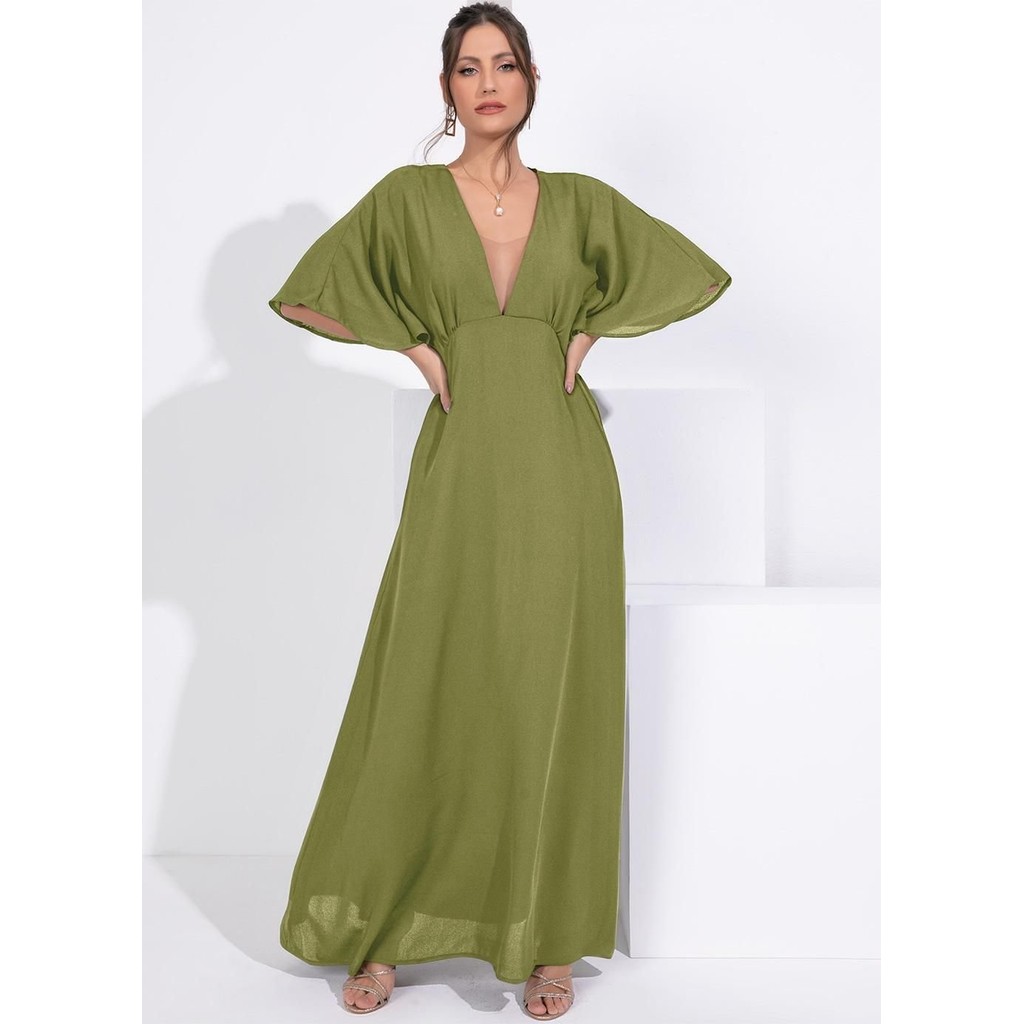 Vestido Em Crepe Plano Verde Quintess em Oferta na Shopee