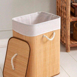 Cesto Organizador de Bambu com Tampa Dobrável Multiuso Roupeiro 57cm